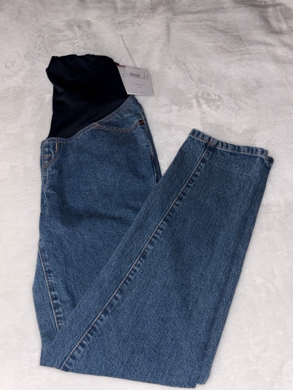 Maternity Straight-Leg Jeans in Blue with Black Waistband
